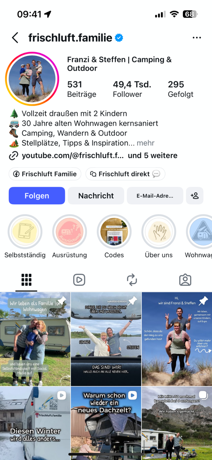 Vorschau des Instagram-Profils von Frischluft Familie