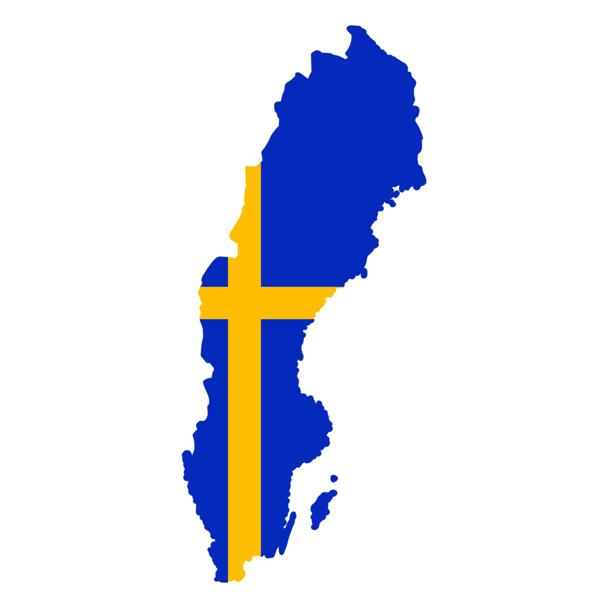 Karte von Schweden in den Farben der schwedischen Flagge